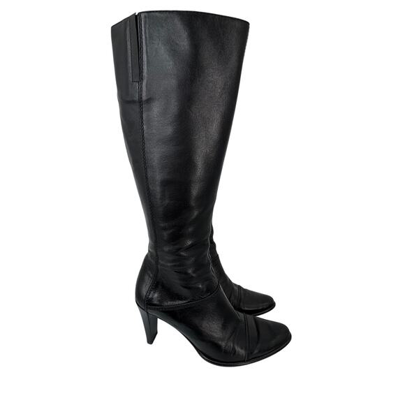 Rabokigoshi Works boots women's 7.5 high heel tall cap toe zip leather black - Picture 1 of 12